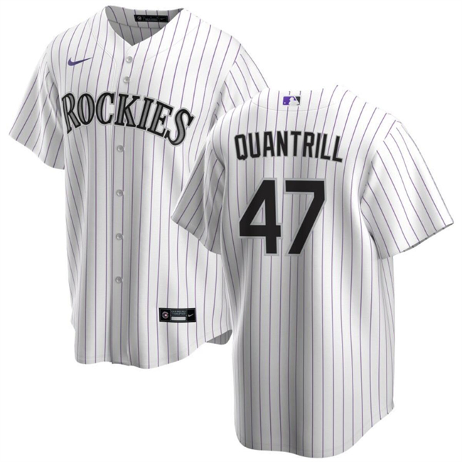 Men's Colorado Rockies #47 Cal Quantrill White Cool Base Stitched Baseball Jersey